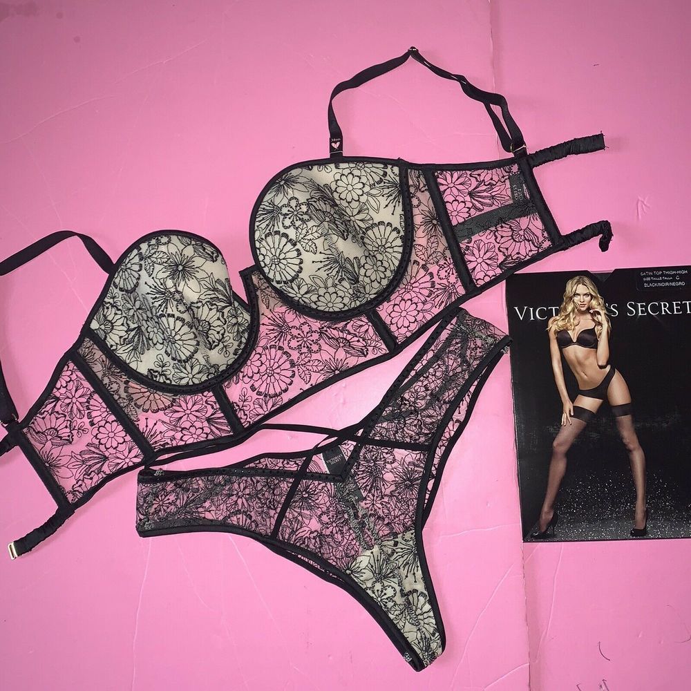 Victoria's Secret 32D,32DD,34B,34C,34D,34DD,36D BRA SET Black beige embroidered